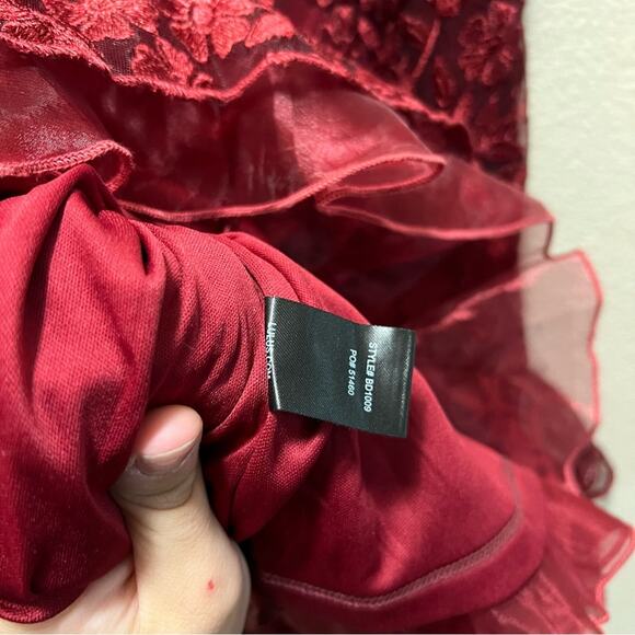 Lulus Lavish Lifestyle Burgundy Embroidered Ruffled Mini Dress Tulle Tutu Size L - Picture 9 of 10